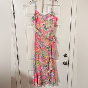 Romantic Costal Lily Pulitzer Floral Pink Maxi Dress Size 16